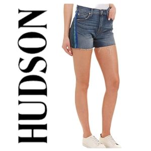 HUDSON Sade Cut Blue Side Stripe Frayed Cuff Hem Denim Jean Shorts 24